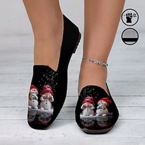 Dames Platte schoenen Instappers Schoenen afdrukken Kerstschoenen Grote maten Kerstmis Dagelijks 3D Zomer Winter Platte hak Vierkante Teen Gesloten teen Casual Comfortabel Vliegende weven Leegloper Lightinthebox