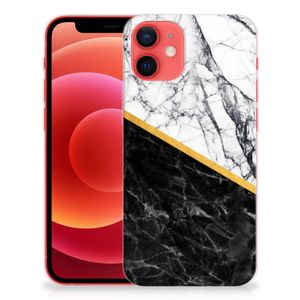 iPhone 12 Mini TPU Siliconen Hoesje Marmer Wit Zwart - Origineel Cadeau Man