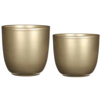 Plantenpot/bloempotten set - 2x stuks - keramiek - goud - D14.5 en D19 cm - thumbnail