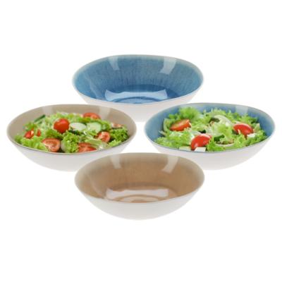 Serveerschaal/saladeschaal - set 4 stuks - D30 x H9 cm - bruin / blauw