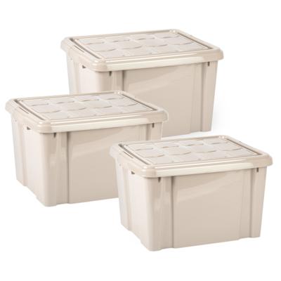 Multi Storage Opslagbox met deksel - 3x - beige - 25 liter - 42 x 25 x 30 cm - kunststof