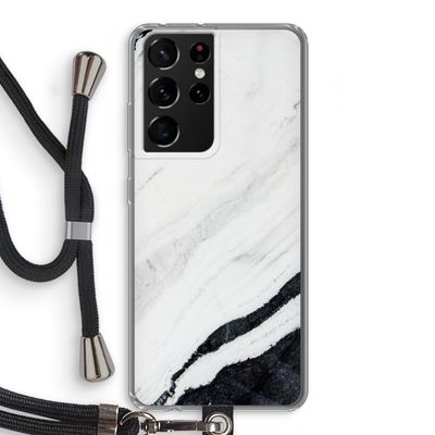 Elegante marmer: Samsung Galaxy S21 Ultra Transparant Hoesje met koord