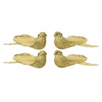 Decoris vogels op clip - 4x st - goud - 4 x 11 x 4,5 cm - foam - kerstboomversiering - thumbnail