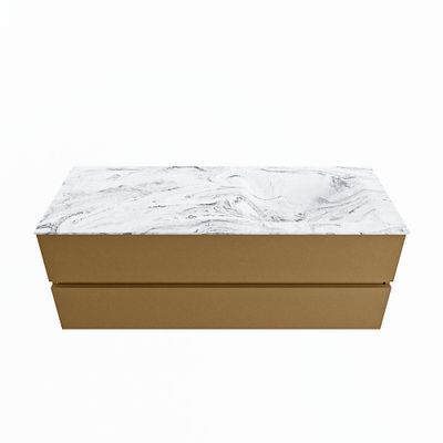 MONDIAZ VICA-DLUX 130cm badmeubel onderkast Oro 2 lades. Inbouw wastafel CLOUD rechts 1 kraangat, kleur Glace.