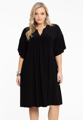 Yoek Jurk geplooid | Zwart | Maat 54/56