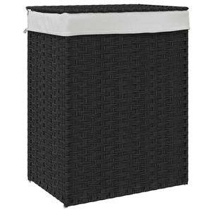 vidaXL Wasmand met deksel 46x33x60 cm poly rattan zwart