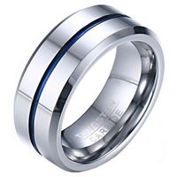 Wolfraam heren ring zilverkleurig met blauwe streep