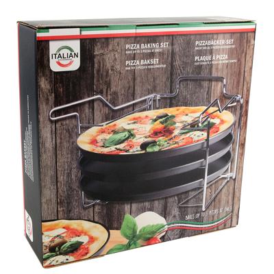 Pizzaplaat Bakset - 3-delig - 3 bakplaten 29 cm - met standaard