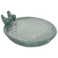 Mega Collection Vogelbad/voederschaal - groen - keramiek - 30x11 cm - drinkschaal voor vogels