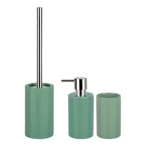 Badkamer accessoires set - WC-borstel/zeeppompje/beker - porselein - groen