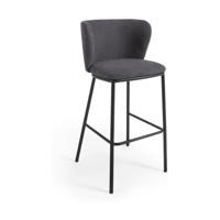 Kave Home Ciselia barkruk H75 chenille Donkergrijs poot zwart