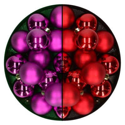 Kleine kerstballen 32x stuks - mix kerst rood en paars - 4 cm - kunststof