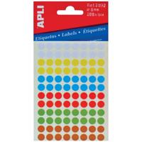 Apli ronde etiketten in etui diameter 8 mm, geassorteerde kleuren, 288 stuks, 96 per blad (2092)