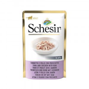 Schesir tonijn, kip met ham (jelly) natvoer kat (zakjes 85 g) 2 dozen (40 x 85 g)