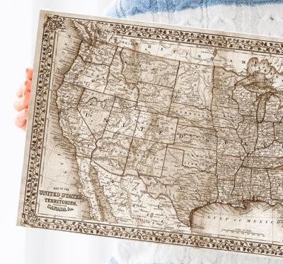 Wereldkaart canvas schilderij Vintage noord-amerika