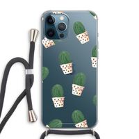 Cactusprint roze: iPhone 12 Pro Max Transparant Hoesje met koord