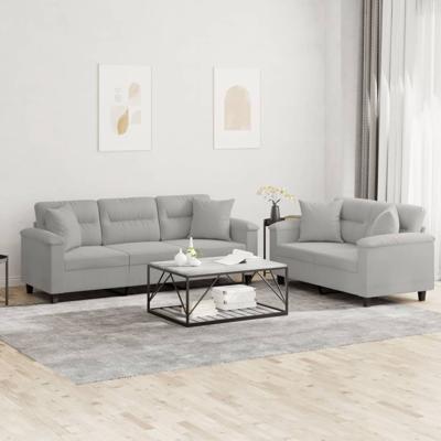 2-delige Loungeset met kussens microvezelstof lichtgrijs
