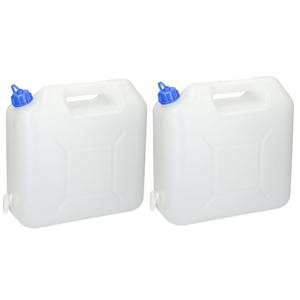 Jerrycan voor water - 2x - 5 liter - Kunststof - met kraantje en dop