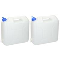 Jerrycan voor water - 2x - 5 liter - Kunststof - met kraantje en dop - thumbnail