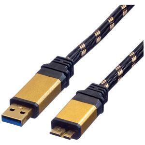 ROLINE 11.02.8878 USB-kabel USB 3.2 Gen 1 (3.1 Gen 1) 0,8 m USB A Micro-USB B Zwart, Goud