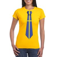 Geel t-shirt met Zweden vlag stropdas dames - thumbnail