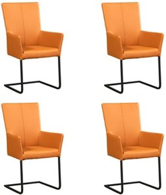 Set van 4 Lichtcognac leren industriële eetkamerstoelen Dare - poot vierkant zwart - Toledo Leer Sabbia (lichtcognac leer)