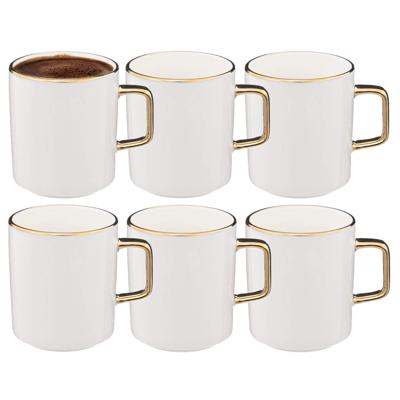 Koffiemokken Athena - 6x stuks - Keramiek - wit/goud - 350 ml - 8 x 9 cm