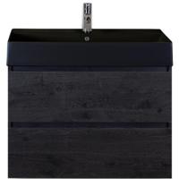 Maxx XL Badmeubelset 80 cm - Black Oak - Wastafel Kube Zwart 1 Kraangat