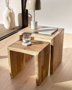 Kave Home Kave Home Sidetable Zuleika rechthoekig, hout beige,, 50 x 50 x 42 cm