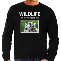 Ringstaart maki sweater / trui met dieren foto wildlife of the world zwart voor heren - thumbnail