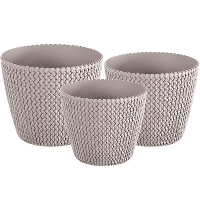 Plantenpotten/bloempot set 3x mix formaten kunststof taupe 19/16/13 cm