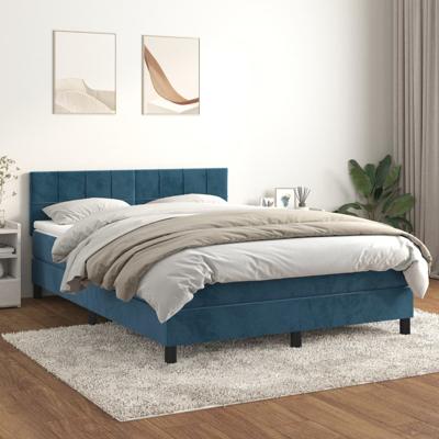 Boxspring met matras fluweel donkerblauw 140x190 cm