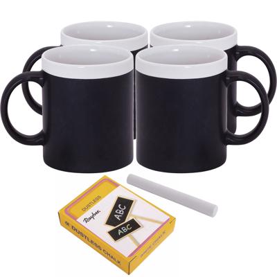 123 kado koffiemokken - Set 4x krijtbord Koffie mokken - wit - met krijt 123 kado koffiemokken - Set 4x krijtbord Koffie mokken - wit - met krijt