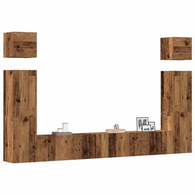 6-delig Tv-meubelset wandmontage bewerkt hout oud houtkleurig