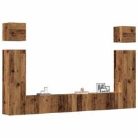 6-delig Tv-meubelset wandmontage bewerkt hout oud houtkleurig