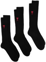 AMI Paris lot de trois paires de chaussettes à logo intarsia - Noir