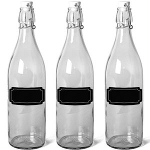 12x Glazen flesjes met beugeldop 1 liter en 12x schoolbord stickers   -