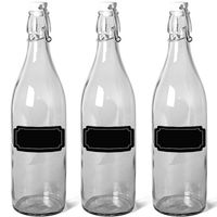 12x Glazen flesjes met beugeldop 1 liter en 12x schoolbord stickers   -