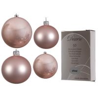 Glazen kerstballen pakket lichtroze glans/mat 38x stuks 4 en 6 cm inclusief haakjes - thumbnail