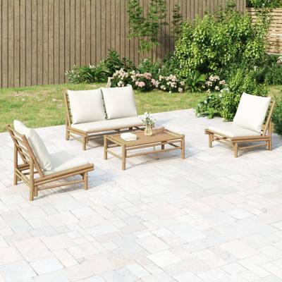 4-delige Loungeset met kussens bamboe crèmewit