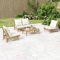 4-delige Loungeset met kussens bamboe crèmewit