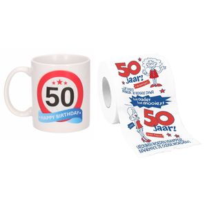 Cadeau set voor 50e verjaardag - Koffie mok en funny Wc-rol - Voor mannen van 50