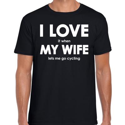 I love my wife lets me go cycling t-shirt - wielrennen / fietsers - zwart - heren - Cadeau