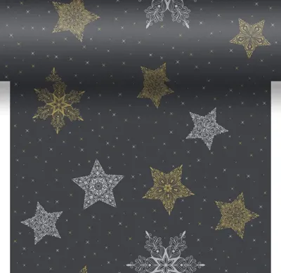 Duni dunicel 3-in-1 tafelloper snowstars black 40x480cm zwart