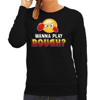 Funny emoticon sweater Wanna play rough zwart dames - thumbnail