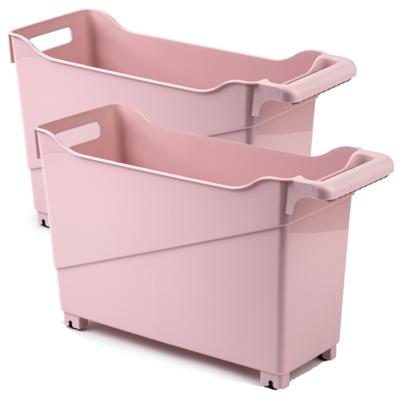 Plasticforte Trolley - Set van 6x stuks - pastel roze - L45 x B17 x H29cm - opberger op wieltjes