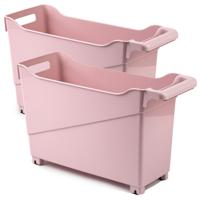 Plasticforte Trolley - Set van 6x stuks - pastel roze - L45 x B17 x H29cm - opberger op wieltjes