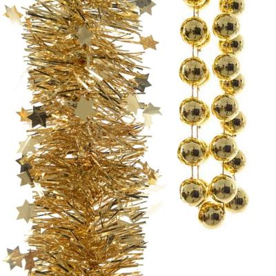Decoris Kerstslingers - 3x stuks - goud - kralenslinger - folie slingers - sterren - kerstversiering