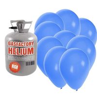 Helium tank met 30 blauwe ballonnen