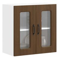 Keukenbovenkast met glazen deur bewerkt hout bruin eikenkleur